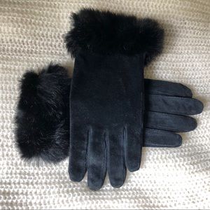 Black Suede Gloves with Fur Cuff sz L